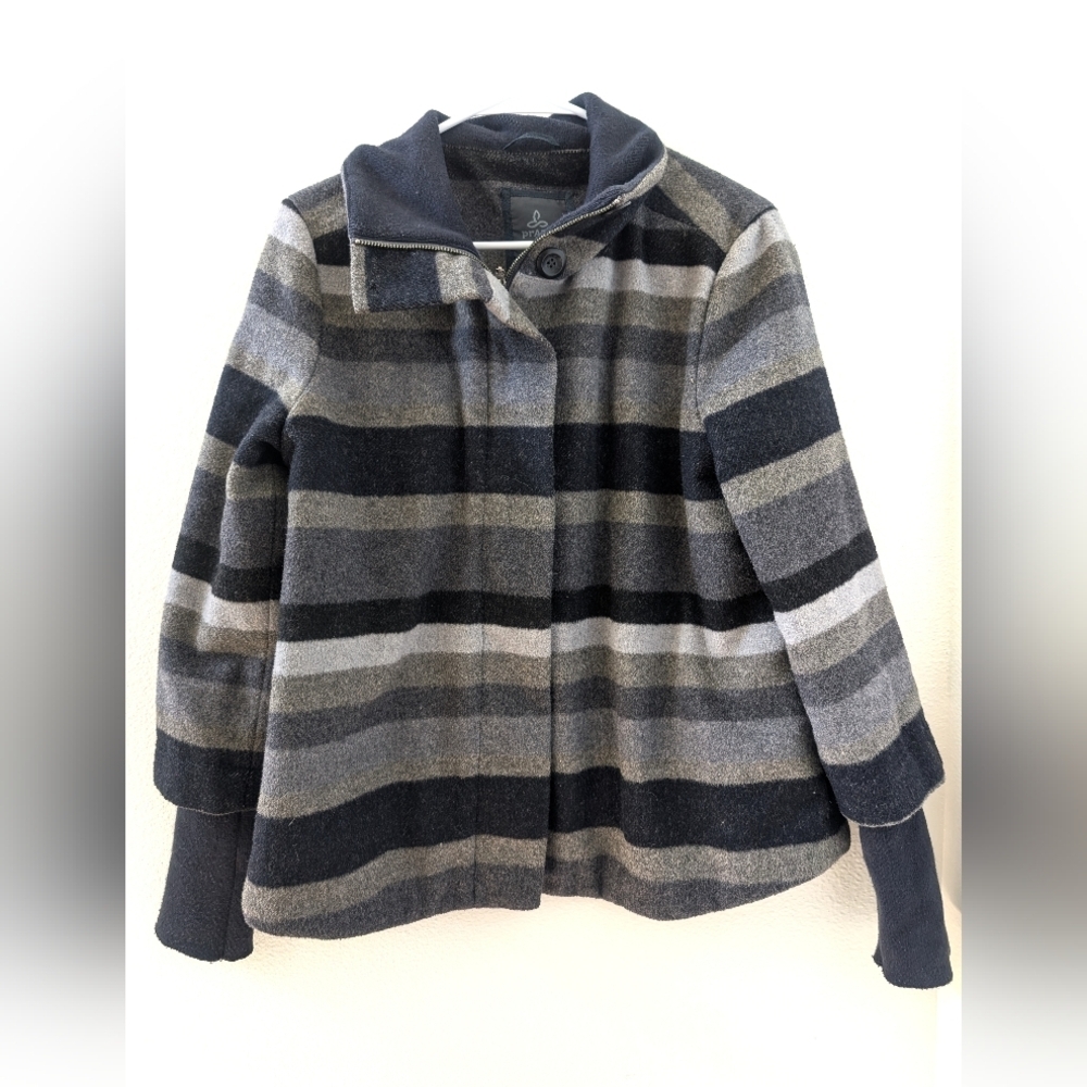 Prana Lily Jacket Medium Wool Blend‎ Striped Full Zip W2LILY314